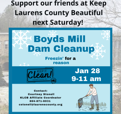 Keep Laurens County Beautiful Boyd's Mill Pond Dam Cleanup